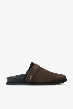 Kurt Geiger Mens Hatton Faux-Fur Suede-Leather Mules