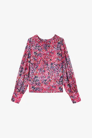 LK Bennett Womens Erin Floral Ruffle-Trim Woven Blouse