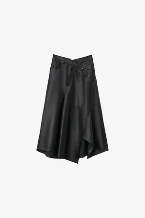 Loewe Womens Mid-Rise Asymmetric Leather Midi Skirt