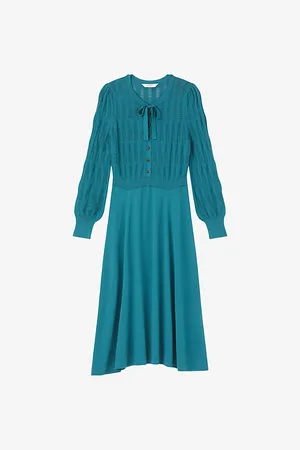 LK Bennett Womens Susannah Tie-Neck Knitted Midi Dress
