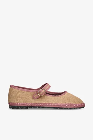 Flabelus Womens Dora Single-Strap Linen Mary Jane Flats