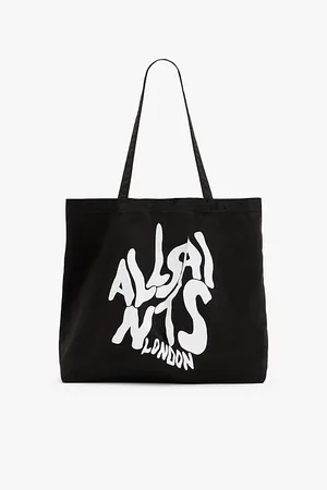 AllSaints Mens Orlando Brand-Print Cotton-Blend Tote Bag