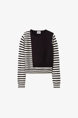 Claudie Pierlot Womens Striped Contrast-Panel Knitted Jumper