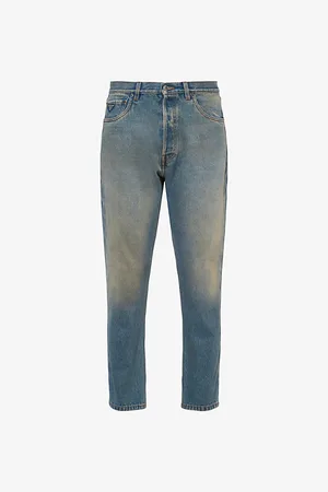 Prada Mens Logo-Plaque Cropped Tapered-Leg Jeans