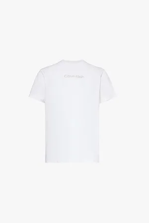 Calvin Klein Mens Crewneck Embroidered-Branded Cotton-Jersey T-Shirt