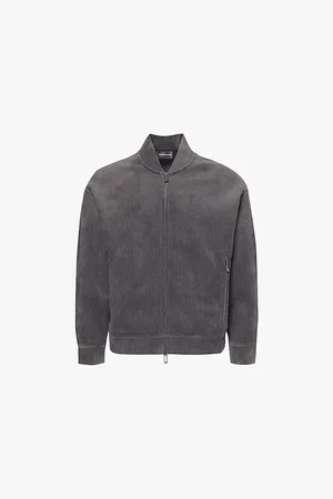 Emporio Armani Mens Velour Two-Zip-Pockets Regular-Fit Cotton-Blend Jacket