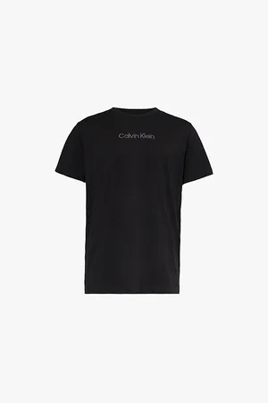 Calvin Klein Mens Crewneck Embroidered-Branded Cotton-Jersey T-Shirt