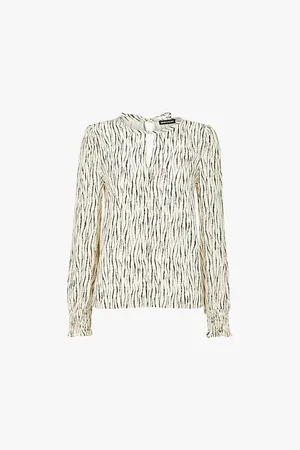Whistles Womens Shibori Stripe-Pattern Woven Blouse