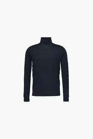 Emporio Armani Mens Turtleneck Embossed-Branding Regular-Fit Wool Jumper