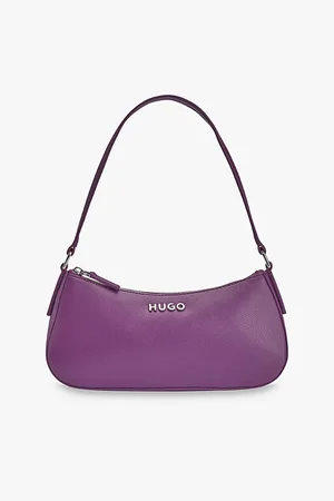 HUGO BOSS Womens Logo-Plaque Croc-Embossed Leather Shoulder Bag