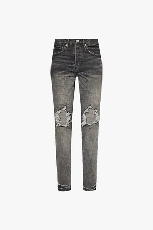 Purple Brand Mens Dirty Blowout Busted-Knee Tapered-Leg Stretch-Denim Jeans