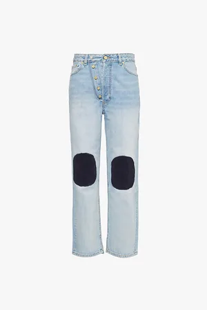 Ganni Womens Rigid Figni Faded-Wash Straight-Leg High-Rise Organic-Denim Jeans