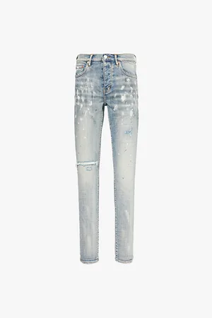 Purple Brand Mens P001 Paint Blowout Low-Rise Slim-Fit Stretch-Denim Jeans
