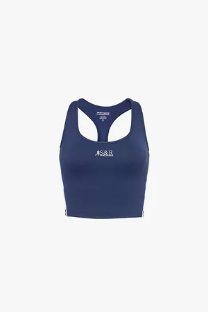 Sporty & Rich Womens Runner Sports Cropped Stretch-Woven Top