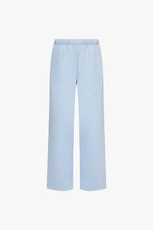 GOOD AMERICAN Womens Crystal-Embellished Wide-Leg Cotton-Blend Jogging Bottoms