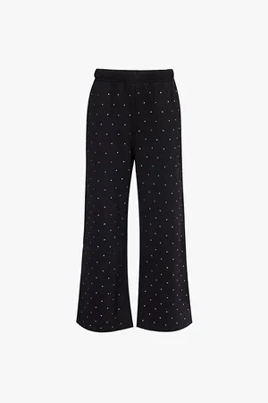 GOOD AMERICAN Womens Crystal-Embellished Wide-Leg Cotton-Blend Jogging Bottoms