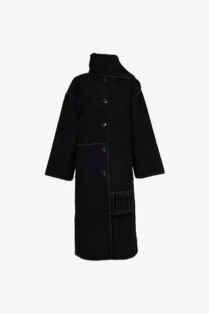 Totême Womens Embroidered Scarf Relaxed-Fit Wool-Blend Coat
