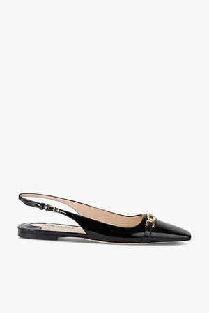 Tom Ford Womens Embellished-Strap Patent-Leather Slingback Flats