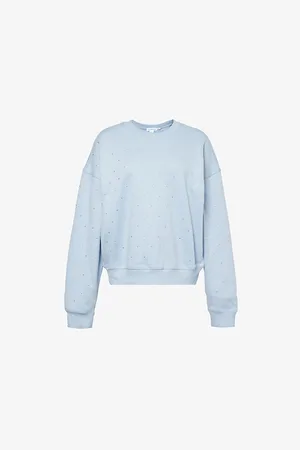 GOOD AMERICAN Womens Crystal-Embellished Round-Neck Cotton-Blend Jumper