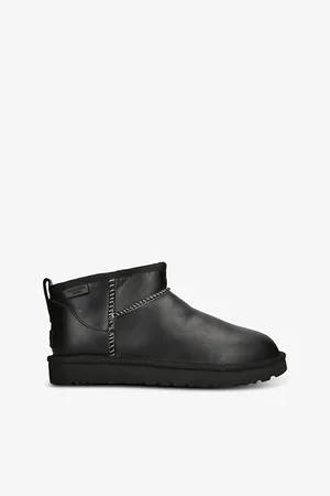 UGG Womens Classic Ultra Mini Logo-Patch Leather Ankle Boots
