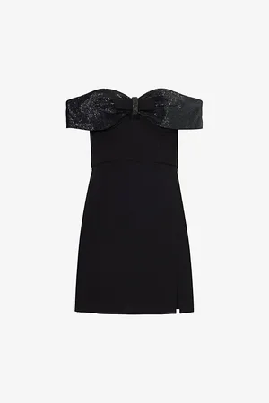 Self-Portrait Womens Bow Embellished Crepe Mini Dress