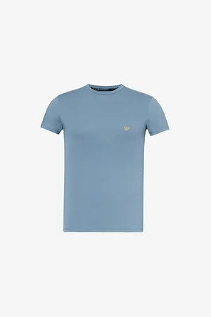 Emporio Armani Mens Embroidered-Branded Relaxed-Fit Stretch-Cotton T-Shirt
