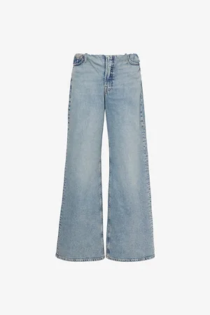 GOOD AMERICAN Womens Elasticated-Waistband Wide-Leg Mid-Rise Stretch-Denim Blend Jeans