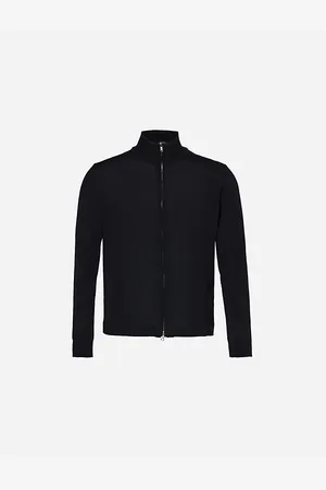 Oscar Jacobson Mens Funnel-Neck Knitted Regular-Fit Wool Cardigan
