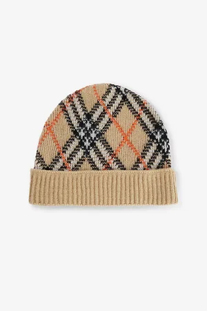 Burberry Womens Check-Print Ribbed Cashmere-Blend Beanie