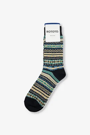 RoToTo Mens Fairisle Jacquard-Pattern Cotton-Blend Crew Socks