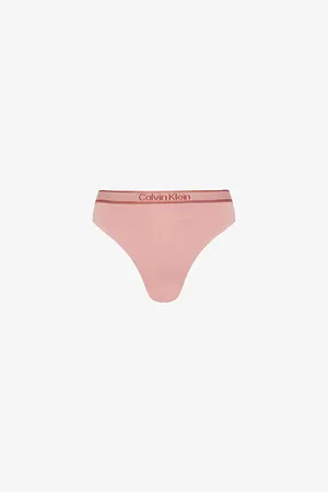 Calvin Klein Womens High-Rise Branded-Waistband Stretch-Cotton Blend Thong