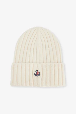 Moncler Womens Brand-Appliqué Ribbed Wool Knitted Beanie