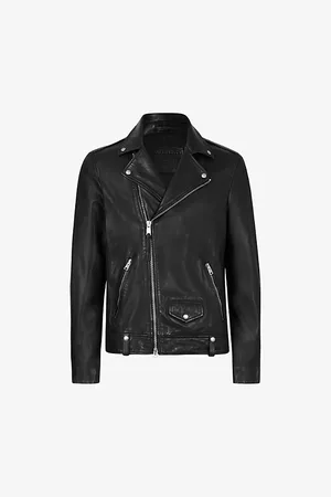 AllSaints Mens Milo Slim-Fit Leather Biker Jacket