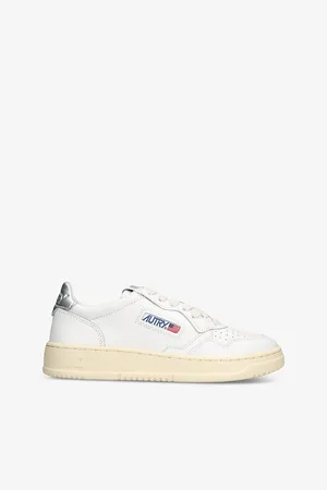 Autry Womens Medalist Brand-Embroidered Leather Low-Top Trainers