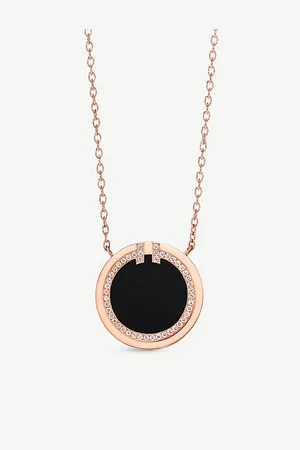 Tiffany & Co. Mens Tiffany T 18ct Rose-Gold, Onyx and 0.05ct Diamond Pendant Necklace