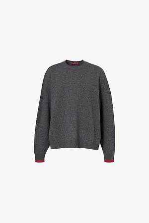 Gucci Womens Striped-Cuffs Round-Neck Wool and Cashmere-Blend Jumper