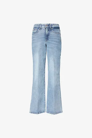 GOOD AMERICAN Womens Palazzo Faded-Wash Wide-Leg High-Rise Stretch-Denim Blend Jeans