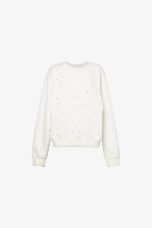 GOOD AMERICAN Womens Crystal-Embellished Crewneck Cotton-Jersey Sweatshirt