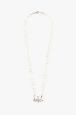 Vivienne Westwood Bas Relief Orb Mini Silver-Toned Brass and Pearl Necklace