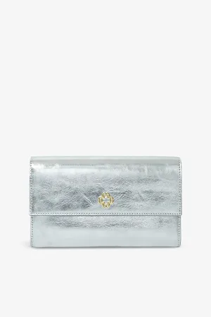 Maje Womens Metallic Logo-Embellished Leather Wallet On Chain