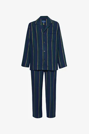 Ralph Lauren Mens Striped Button-Front Cotton-Flannel Pyjama Set