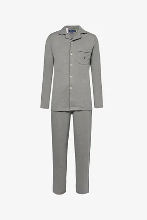 Ralph Lauren Mens Herringbone Button-Front Cotton-Flannel Pyjama Set