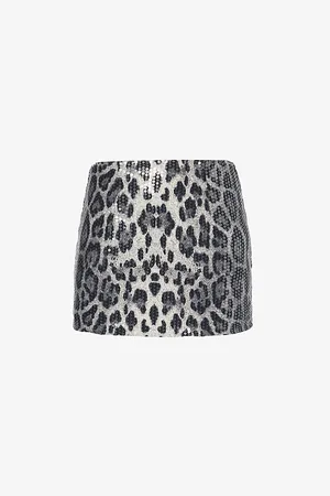 Amy Lynn Womens Leopard Sequin-Embellished Micro-Mini Woven Skirt