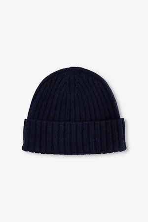 Oscar Jacobson Mens Ribbed Cashmere Knitted Beanie Hat