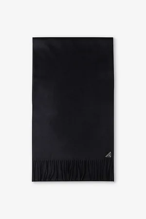 Prada Mens Logo-Plaque Fringed-Trim Silk and Cashmere-Blend Scarf