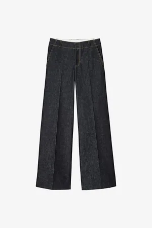 Sandro Mens Contrast-Stitch Flared-Leg Denim Jeans