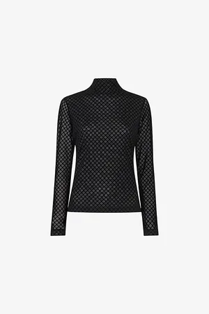 Whistles Womens Checked Flocked Mesh Top