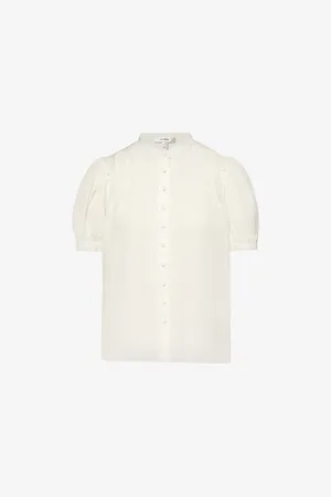 Frame Womens Lace-Insert Short-Sleeve Silk Blouse