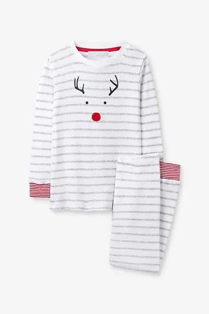 The Little White Company Striped Reindeer-Motif Cotton Pyjamas 7-12 Years