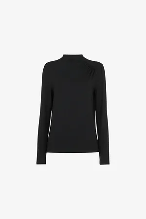 Whistles Womens Ruched-Front Long-Sleeve Stretch-Woven Top